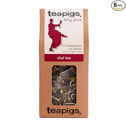 Teapigs Chai Tea Bags Made with Whole Leaves (6 Packs of 15 Tea Bags)
