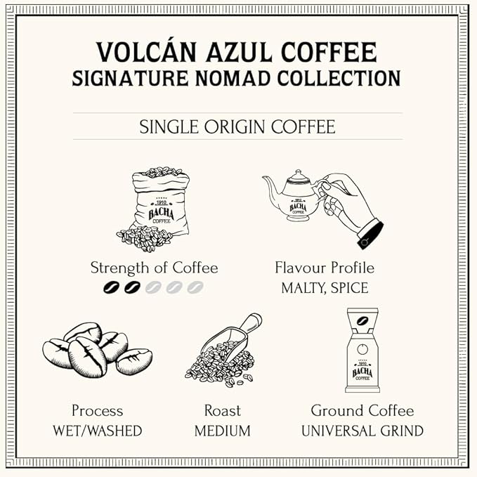 Bacha Coffee | Volcán Azul Single Origin Signature Nomad Collection, 100% Arabica Specialty Coffee, Whole Beans, Medium Roast, 250g