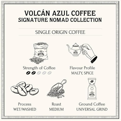 Bacha Coffee | Volcán Azul Single Origin Signature Nomad Collection, 100% Arabica Specialty Coffee, Whole Beans, Medium Roast, 250g