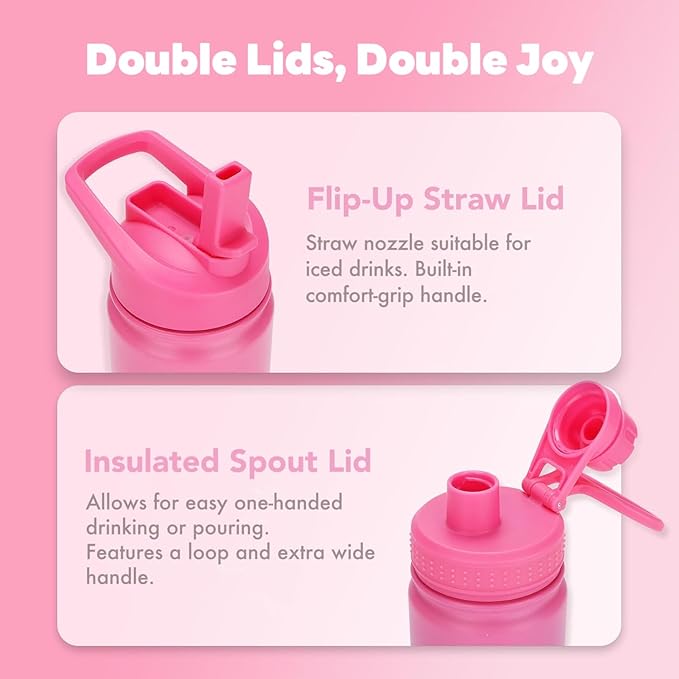 mininoo Insulated Stainless Steel Water Bottle with Straw and Lid for Sports, 24 oz, Sweet Peach