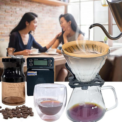 DS&DV Coffee Set Incl. Coffee Scale Glass Driper,Manual Grinter,Pour Over Kettle,Paper Filters,Double Wall Mug for Camping and Travelling (8 in 1 Coffee Makers)