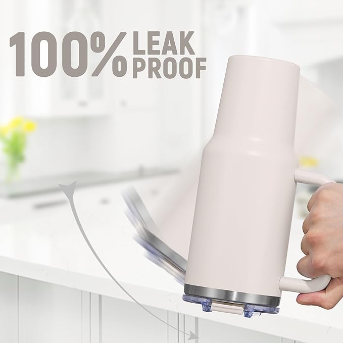 COKTIK 40 oz Tumbler With Handle and Straw Lid, Vacuum Insulated Travel Coffee Mug Stainless Steel Insulated Cup for Beverages, Leak-proof, Cupholder Friendly (Beige)