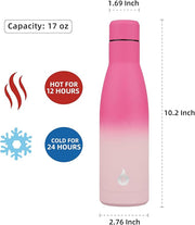 BJPKPK Insulated Water Bottle 17oz Stainless Steel Water Bottles Disawasher Safe Reusable Metal Thermal Keep Cold and Hot,Cherry