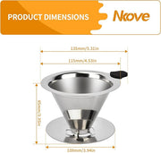 Pour Over Coffee Dripper Stainless Steel Reusable Filter Paperless Cone Coffee Maker Dripper for 1-2 Cup