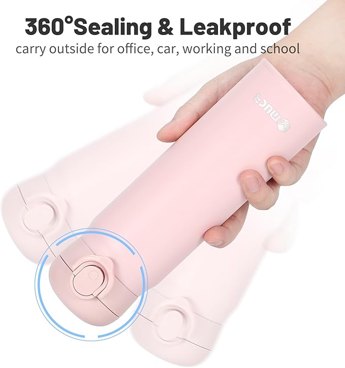 17 oz / 500 ml Insulated Water Bottle, Stainless Steel Thermo Coffee Travel Mug, Thermal Cup with Snap Flip Lid, BPA Free for Hot and Cold Drinking, Pink