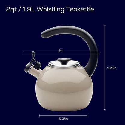 Circulon Enamel on Steel Whistling Teakettle/Teapot With Flip-Up Spout, 2 Quart - Gray