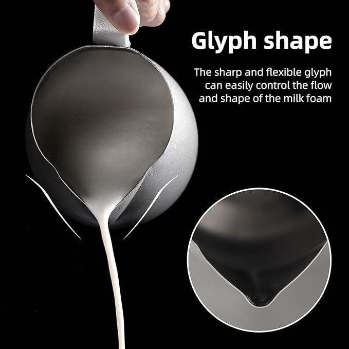 Bincoo Espresso Milk Frothing Pitcher Stainless Steel 20oz/600ML Coffee Milk Frother Cup-Milk Frothing Pitcher with Measurement Lines,Ergonomic Handle for Latte Art & Cappuccino(White)