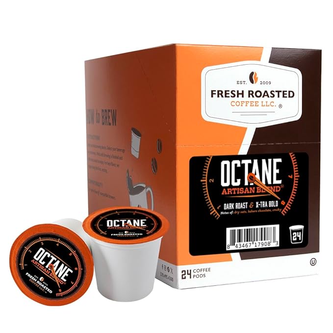 Fresh Roasted Coffee, Octane Italian Dark Roast, Artisan Blend, 24 Pods for K Cup Brewers