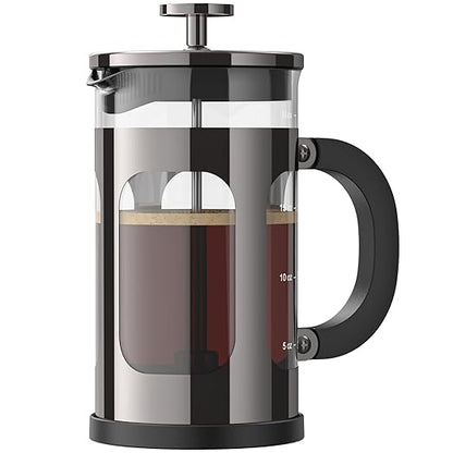 Veken French Press Coffee Maker 21oz 0.6 L, Heat Resistant Thickened Borosilicate Glass,Stainless Steel Brewer,Single Serve Small Pot, Cold Brew Cafetera Teapot for Kitchen Travel Camping, Dark Pewter