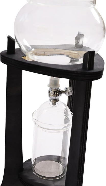 Cold Brew Drip Coffee Maker, 600ml/20.29 Ice Coffee Brewer Machine Cold-Drip Coffee Tower with Glass Container Wood Stand for Home Office
