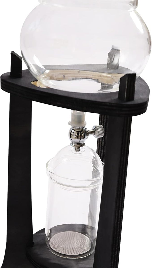 Cold Brew Drip Coffee Maker, 600ml/20.29 Ice Coffee Brewer Machine Cold-Drip Coffee Tower with Glass Container Wood Stand for Home Office