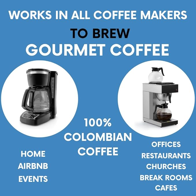 Ground Coffee | Colombian Medium Roast Low Acid Mold Free Pouches | Bulk Packets | Gourmet Columbian Powder Packs for 12 Cup Drip Maker | Premium Highest Rated Individual Premeasured Commercial Bags
