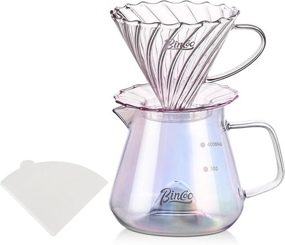 Bincoo Pour Over Coffee Maker Set with Dripper Size 01,Borosilicate Glass Coffee Server 400ML with Paper Filter,Pour Over Coffee Dripper Carafe for Home Cafe Restaurant Camping