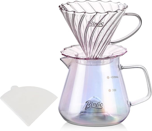 Bincoo Pour Over Coffee Maker Set with Dripper Size 01,Borosilicate Glass Coffee Server 400ML with Paper Filter,Pour Over Coffee Dripper Carafe for Home Cafe Restaurant Camping