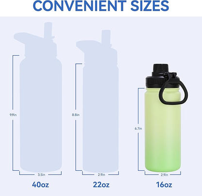 DOMICARE 16 oz Kids Water Bottle for School Stainless Steel Double Wall Vacuum Insulated Water Bottle with Straw lids & Spout Lid, Leakproof BPA Free (Green gradient,4)