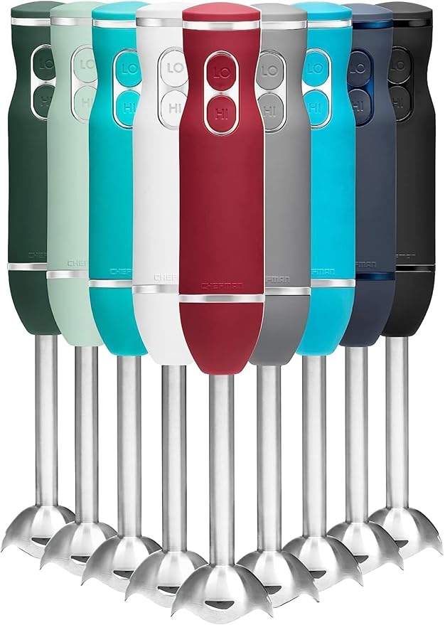 Chefman Immersion Stick Hand Blender with Stainless Steel Blades, Powerful Electric Ice Crushing 2-Speed Control Handheld Food Mixer, Purees, Smoothies, Shakes, Sauces & Soups, Red