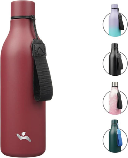 Insulated Water Bottle with Strap,25 oz Double Wall Stainless Steel Vacuum Bottles Metal Water Flask,Brick Red