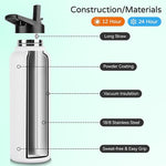 Load image into Gallery viewer, DOMICARE 40 oz Insulated Water Bottle, Vacuum Insulated Stainless Steel Sports Water Bottle with Straw Lid &amp; Spout Lid, Leakproof, Reusable - Travel, Camping, Bike, White