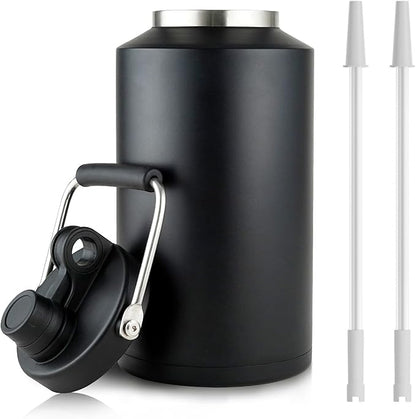 1 Gallon Water Jug Bottle Insulated with Straw, 128oz Stainless Steel Water Bottle Wide Mouth Double Vacuum Dishwasher Safe BPA Free for Hot & Cold Drinks Black