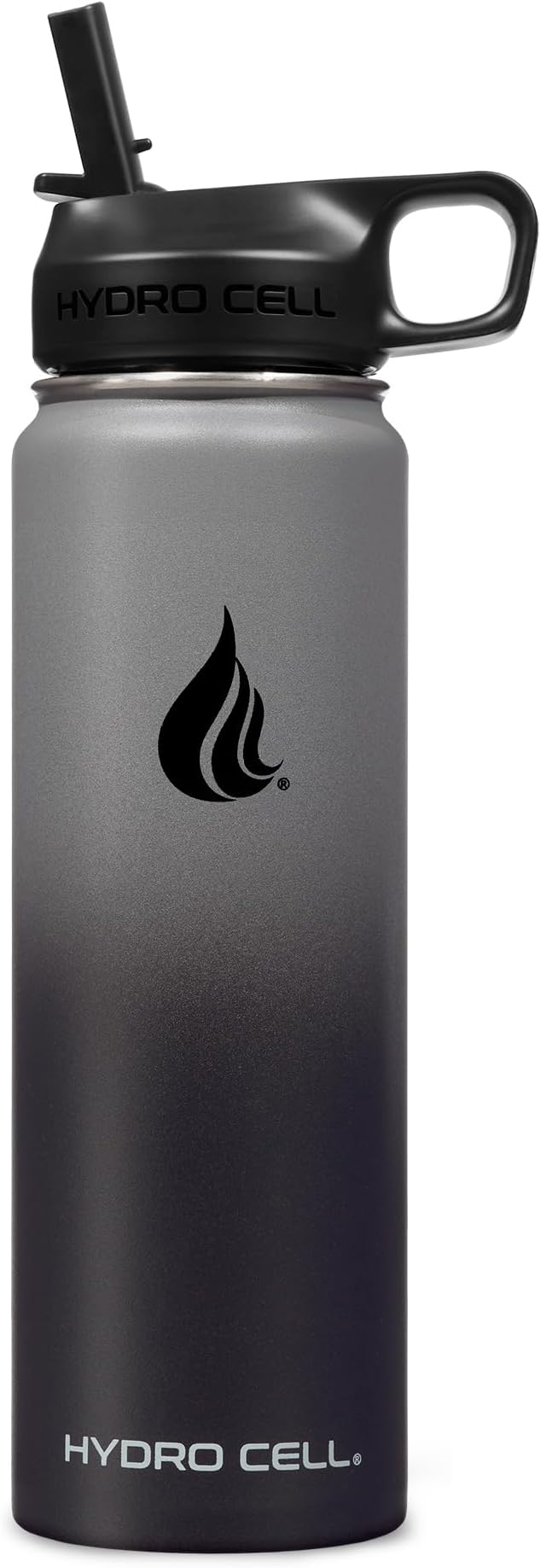 HYDRO CELL Stainless Steel Insulated Water Bottle with Straw - For Cold & Hot Drinks - Metal Vacuum Flask with Screw Cap and Modern Leakproof Sport Thermos for Adults (Graphite/Black 24oz)