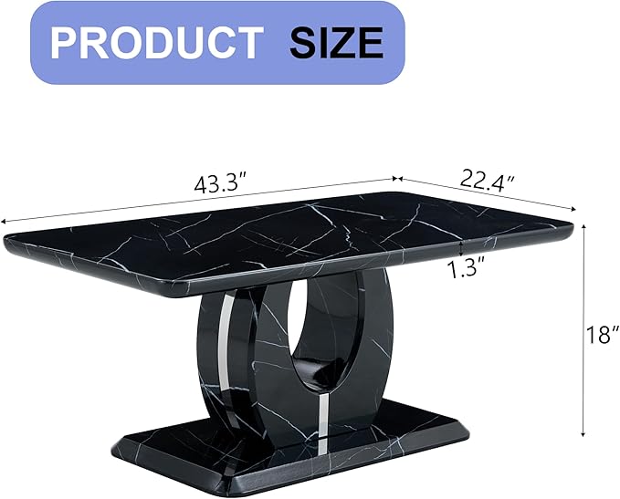 43.3 Inch Faux Marble Coffee Table, Large Modern Coffee Tables for Living Room, Rectangular Center Table Tea Table Accent Furniture, Black Marble-Looking Desktop