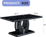 43.3 Inch Faux Marble Coffee Table, Large Modern Coffee Tables for Living Room, Rectangular Center Table Tea Table Accent Furniture, Black Marble-Looking Desktop