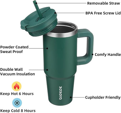 BJPKPK Insulated Tumblers With Handle And Straw 30 oz Stainless Steel Tumbler Cups With Lid,Army Green