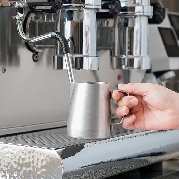 watchget Stainless Steel Milk Frothing Pitcher 12oz/350ml - Espresso Steaming Pitcher for Cappuccino, Latte Art, Coffee Machine Accessories Milk Jug Coffee Frother Cup, Matte Vintage