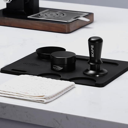 IKAPE 51MM Espresso Tamper Kit Black 6 IN 1, Espresso Accessories Kit Featuring Coffee Tamper, Distributor, Magnetic Dosing Funnel, Silicone Mat, Puck Screen, Cleaning Towel