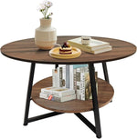 Load image into Gallery viewer, 2-Tier Circle Coffee Table with Storage Modern Circular Coffee Table 28.35in Wood Rustic Table for Living Room, Small Space, Home Office, Easy Assembly (Brown)