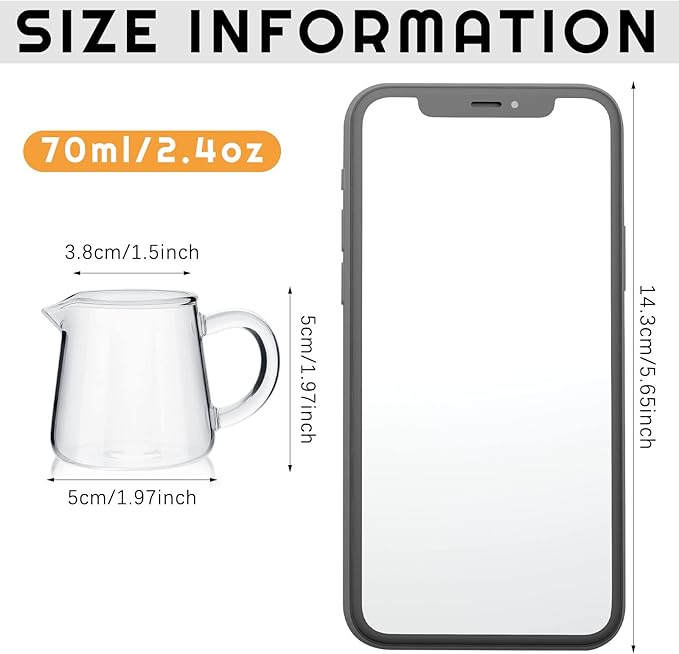 Leinuosen 4 Pcs Small Glass Creamer Pitcher Set Transparent Mini Poured Glass Tea Pitcher, Milk and Coffee Serving Jugs for Tea Milk Coffee(Handle Style)