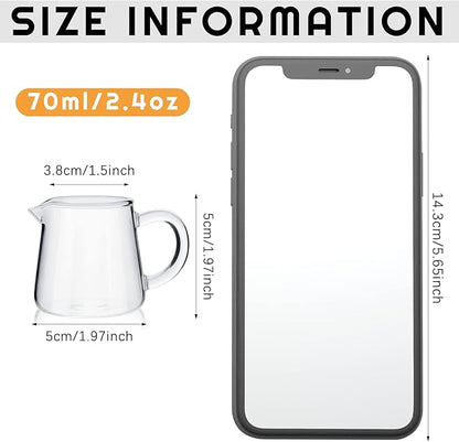 Leinuosen 4 Pcs Small Glass Creamer Pitcher Set Transparent Mini Poured Glass Tea Pitcher, Milk and Coffee Serving Jugs for Tea Milk Coffee(Handle Style)