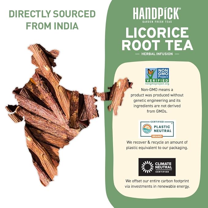 HANDPICK, Licorice Root Tea Bags (50 Count, 2g/tea bag) Licorice Tea | Non-GMO, Caffeine Free | Goodness of Cinnamon, Blackpepper, Clove, Cardamom & Ginger