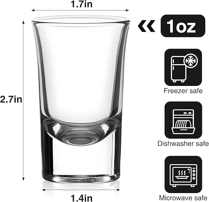 Ruckae 12 Pack 1 OZ Shot Glasses Set with Heavy Base Clear Shot Glasses Bulk for Vodka Tequila Whiskey Liquor