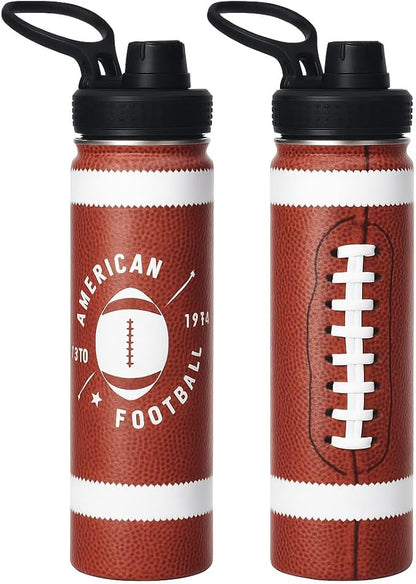 Football Water Bottle, 24 oz Insulated Stainless Steel Sports Bottle with Straw, Football Stuff Gifts for Boys