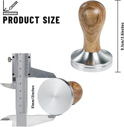 51mm Coffee Tamper With Mat - Espresso Press With 304 Stainless Steel Base and Wooden Handle - Barista Espresso Machines Accessory