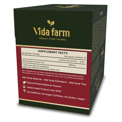VIDA FARM 75 Hibiscus Tea Bags, Natural Dried Hibiscus Flowers Tea Bags, Roselle Hibiscus Sorrel Tea Jamaica Roselle Tea, No Sugar, No Caffeine, No Gluten