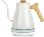 Load image into Gallery viewer, Harriet Gooseneck Electric Kettle - 1200W Fast Heat, 0.8L Stainless Steel, Precision Temp Control &amp; Timer, Wood Handle, Pour Over Coffee and Tea, White