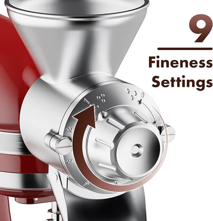 Metal Grain Mill Attachment for Kitchenaid Stand Mixer, Flour Mill Grinder for Kitchen Aid Accessories and Attachments, Fit for Grinding Non-Oily Dry Grain Corn, Coffee Bean, Buckwheat, Oats, Millet