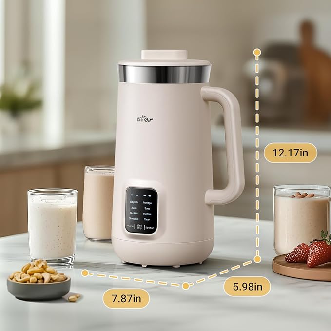 Bear 8 in 1 Nut Milk Maker Machine, 40oz/1.2L Soy Milk Maker with Self Clean/12H Delay/6H Keep Warm, One Touch Alomnd Milk Maker for Homemade Oat, Soup, Juice, Plant Based and Non Dairy Beverages