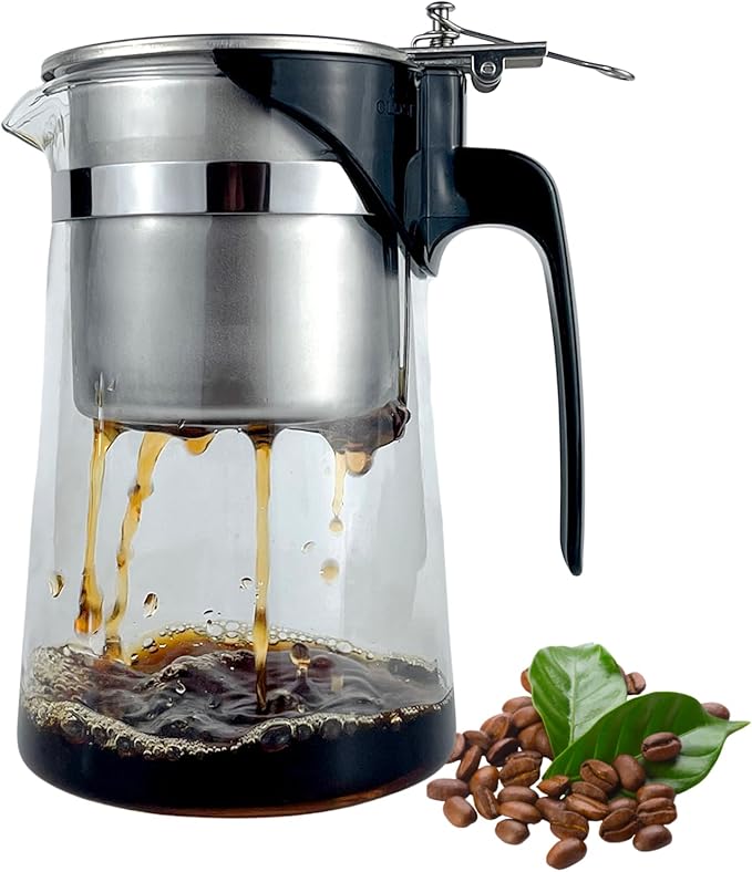 Pour Over Coffee Maker Set, 304 Stainless Steel Coffee Dripper with On/Off Switch, Borosilicate Glass Small Coffee Pot, 50 Filter Papers, Multi-Functional Immersion Drip Cafe Brewer Machine (1, 250ml)