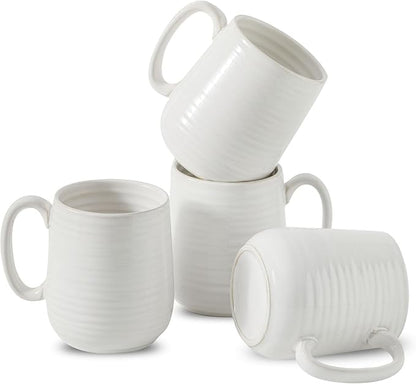 Hasense Coffee Mugs, 12 Ounce Ceramic Coffee Cups Set of 4, Latte Mug with Handle for Milk, Cocoa, Cappuccino, Tea Cup for Wedding Gift, Dishwasher Microwave Safe, Clay-Infused White