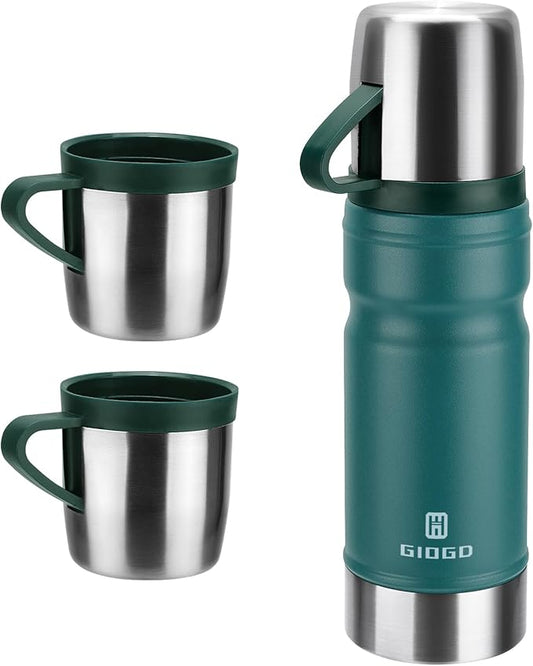 Vacuum Insulated Water Bottle Thermo Water Flask with Cup 680ml/23oz Stainless Steel Thermal Water Bottles Thermo for Hot and Cold Drinks Coffee Water(Blue,Set)