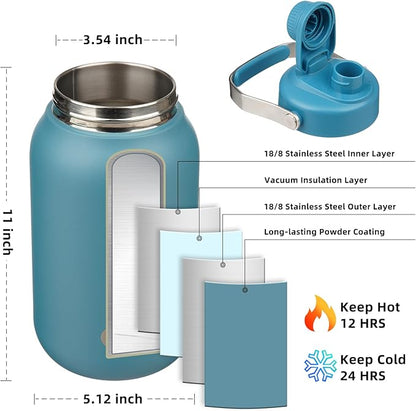 BJPKPK Half Gallon Insulated Water Bottles, 64oz Water Jug with Metal Handle & BPA Free Spout Lid, Dishwasher Safe Thermo, Large Stainless Steel Gym Sport Jugs, Navy Blue