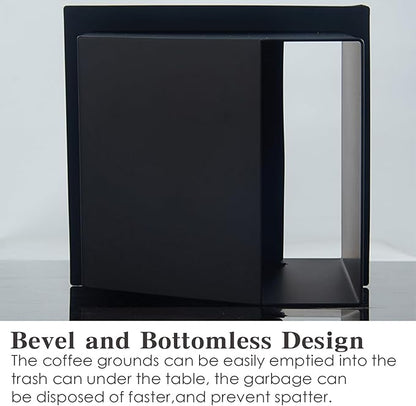 Stainless Steel Espresso Coffee Ground Knock Box Chute, Built-in Desktop Waste Bucket, Bottomless Knocking Residue Box
