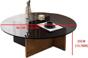 EASYSOUL Modern Round Glass Coffee Table with Wood Base for Living Room, 35.43