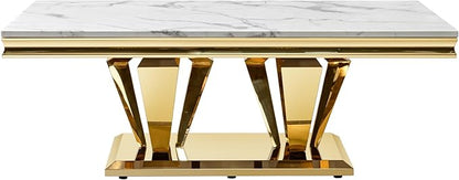Marble Grain Coffee Table with Gold Stainless Steel Pedestal,Modern Coffee Tables,Rectangualr Living Room Table with Faux Marble Top & Luxury Legs,Imitaion Marble Grain Cocktail Center Table 51.18inch