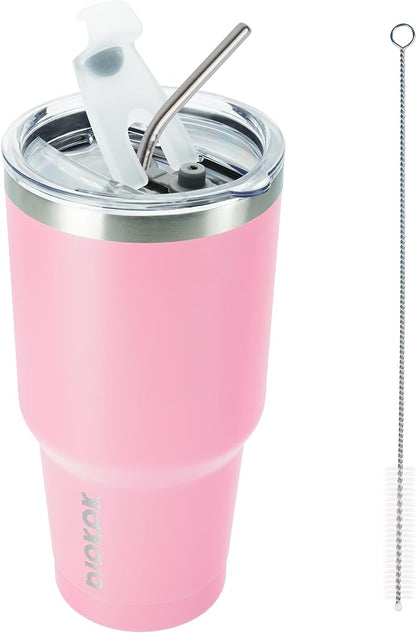 BJPKPK 30oz Insulated Tumbler with Lids and Straw, Stainless Steel Travel Coffee Tumbler,Powder Coated Travel Mug,Light Pink