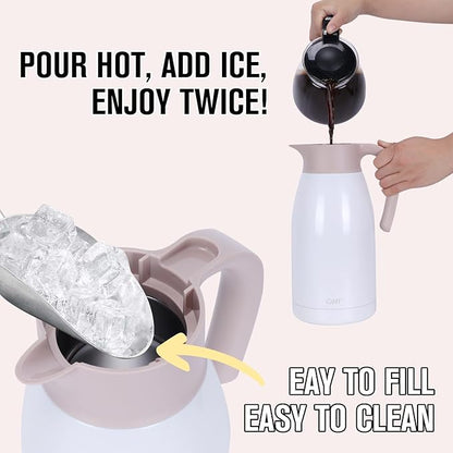GiNT 1.9L / 64Oz Thermal Coffee Carafe, Insulated Stainless Steel Coffee Carafes for Keeping Hot/Double Walled Vacuum Thermal Carafe (White)