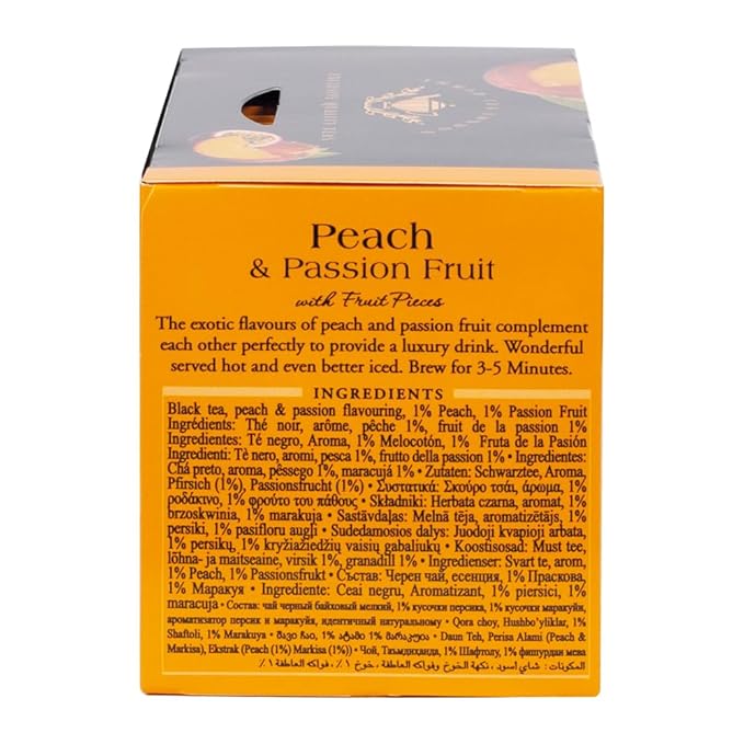 Ahmad Tea Black Tea, Peach And Passion Fruit Teabags, 20 ct (Pack Of 6) - Caffeinated And Sugar-Free